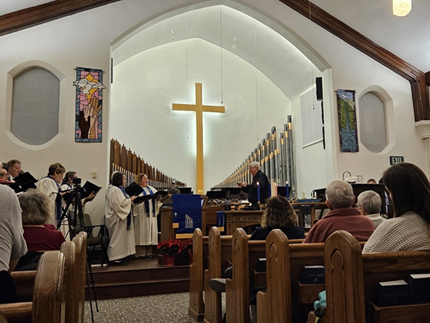 Interior Logan church with pews